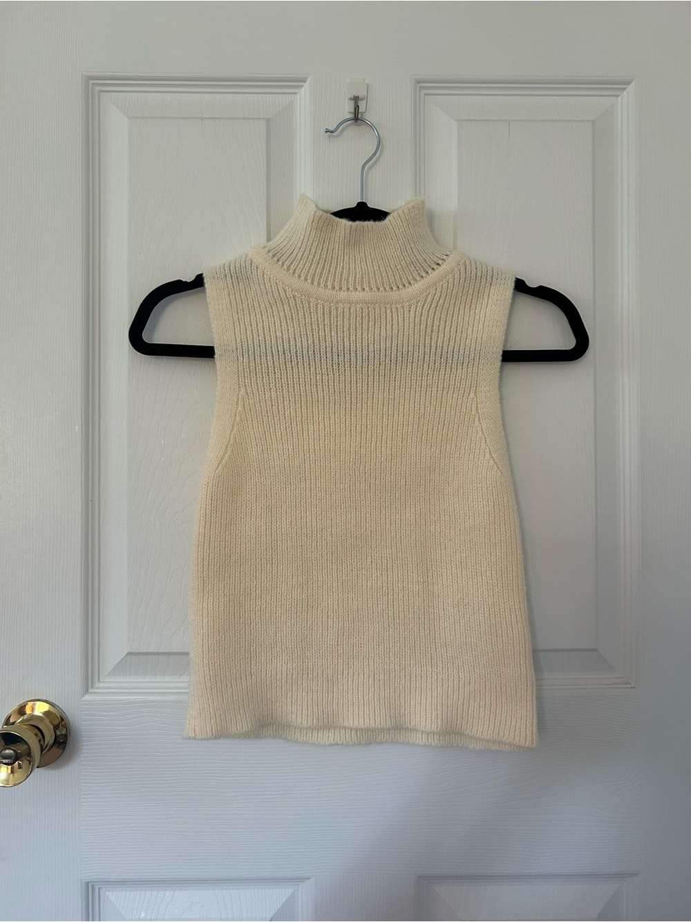 Cream Mock Neck Sleeveless Knit Sweater Top OS